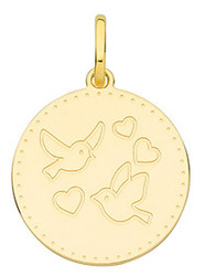 PENDENTIF OR JAUNE 18 CARATS OISEAUX ET COEURS