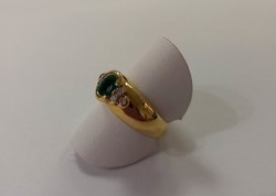 BAGUE EMERAUDE OVALE ET 6 DIAMANTS OR JAUNE 18K