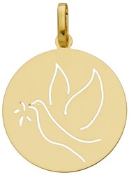 MEDAILLE RONDE  GRANDE TAILLE COLOMBE OR 18 CARATS